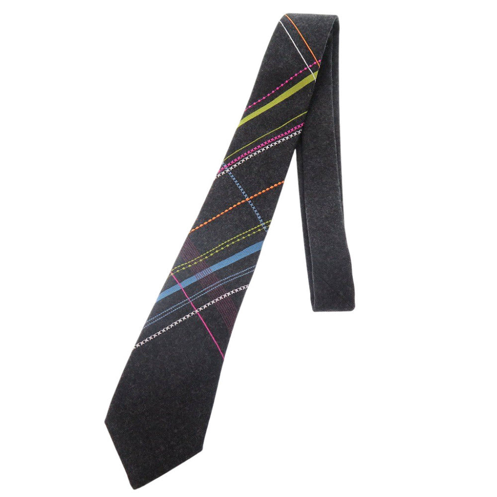 未使用品 エルメス ネクタイ7cm クレイジー タータン H154165T ウール アントラシスト ブルーテュルカン マルチカラー ネクタイ 0535【中古】HERMES メンズ