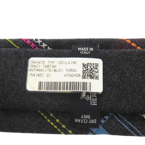 未使用品 エルメス ネクタイ7cm クレイジー タータン H154165T ウール アントラシスト ブルーテュルカン マルチカラー ネクタイ 0535【中古】HERMES メンズ
