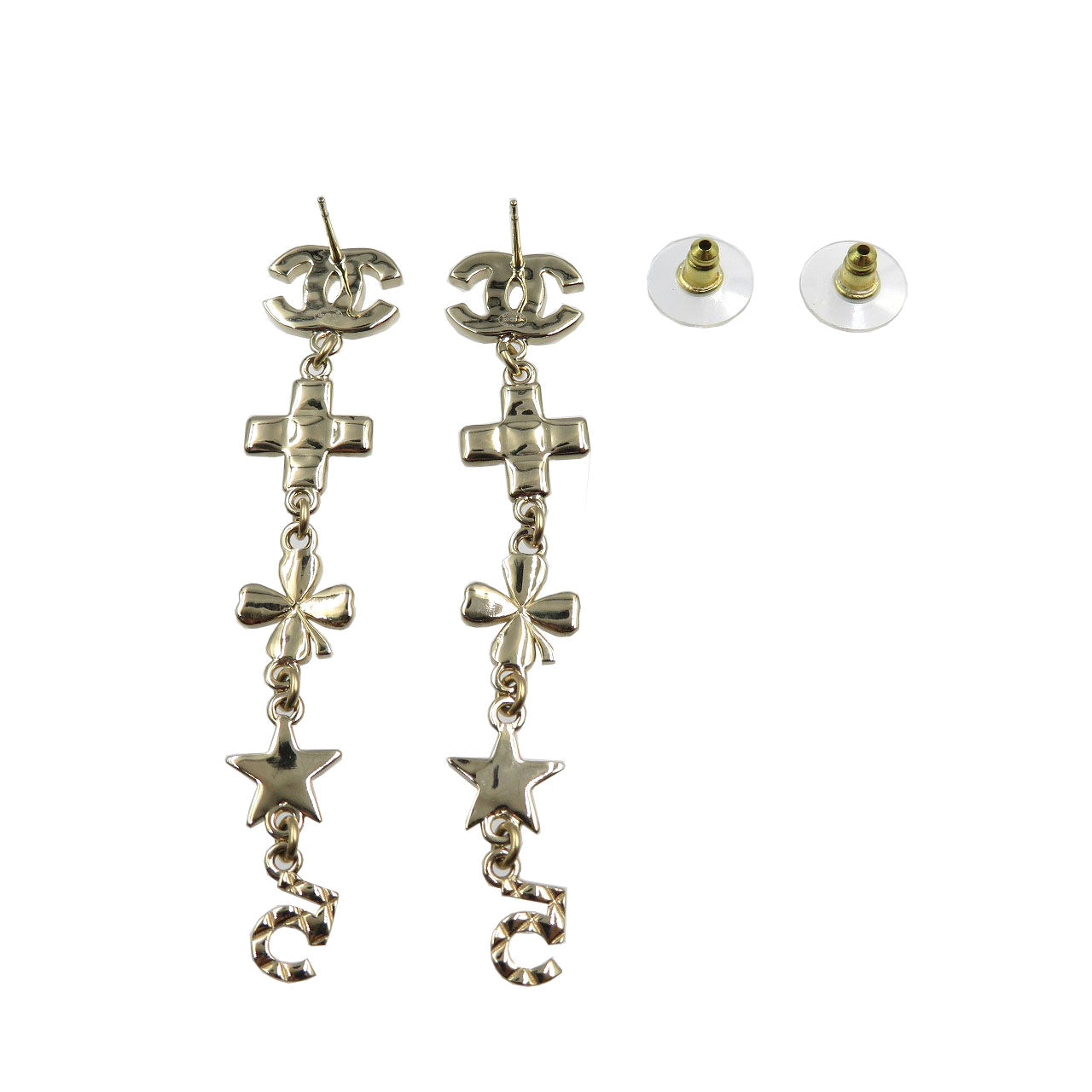 未使用 シャネル B23C ココマーク スター AB9853 2023年製 メタル ラインストーン ゴールド グリーン レッド ピアス 0537【中古】CHANEL