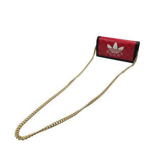 未使用 グッチ GUCCI×adidas 621892 GGクリスタルキャンバス レザー レッド ブラック チェーンウォレット 長財布 0538【中古】GUCCI