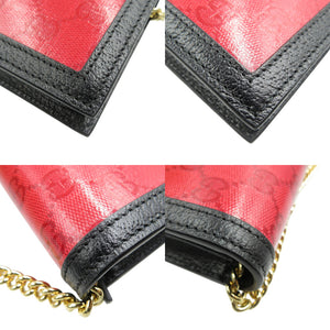 未使用 グッチ GUCCI×adidas 621892 GGクリスタルキャンバス レザー レッド ブラック チェーンウォレット 長財布 0538【中古】GUCCI