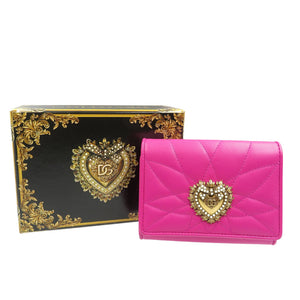 ドルチェアンドガッバーナ ディボーション コンチネンタルウォレット BI1269 AV967 8H243 ラムスキン ゴールド金具 ピンク 三つ折り財布 0539【中古】DOLCE&GABBANA