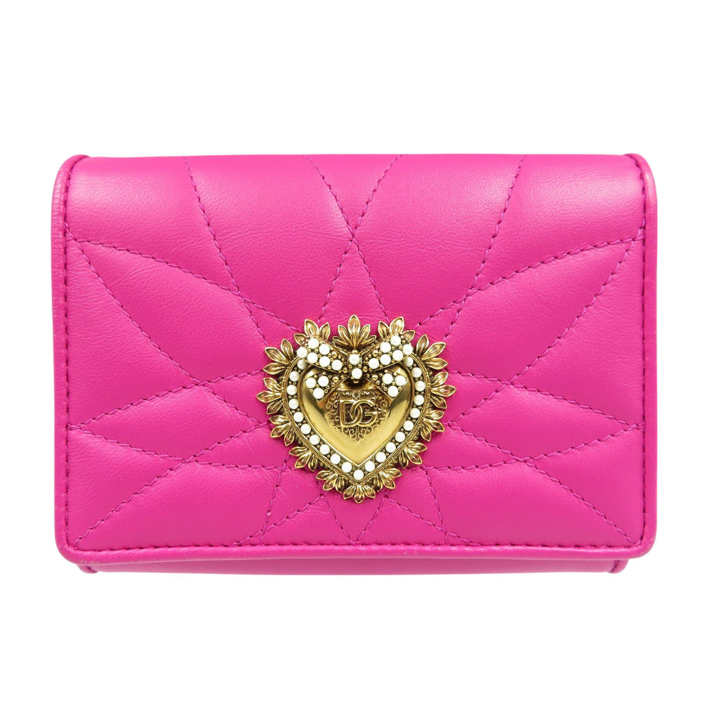 ドルチェアンドガッバーナ ディボーション コンチネンタルウォレット BI1269 AV967 8H243 ラムスキン ゴールド金具 ピンク 三つ折り財布 0539【中古】DOLCE&GABBANA