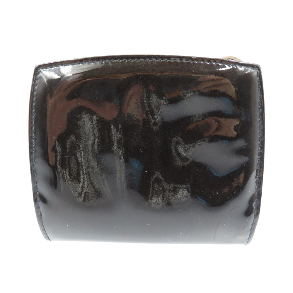 美品 シャネル メイクアップライン 13番台 ココマーク パテントレザー シルバー金具 ブラック イエロー 二つ折り財布 0547【中古】CHANEL