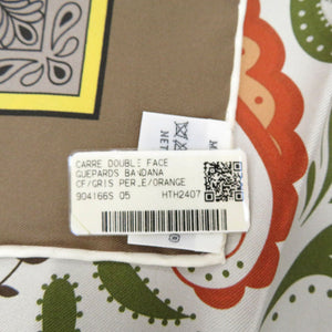 未使用品 エルメス カレ90 ダブルフェイス GUEPARDS BANDANA ツイルスカーフ チーター シルク GRIS 0555【中古】HERMES