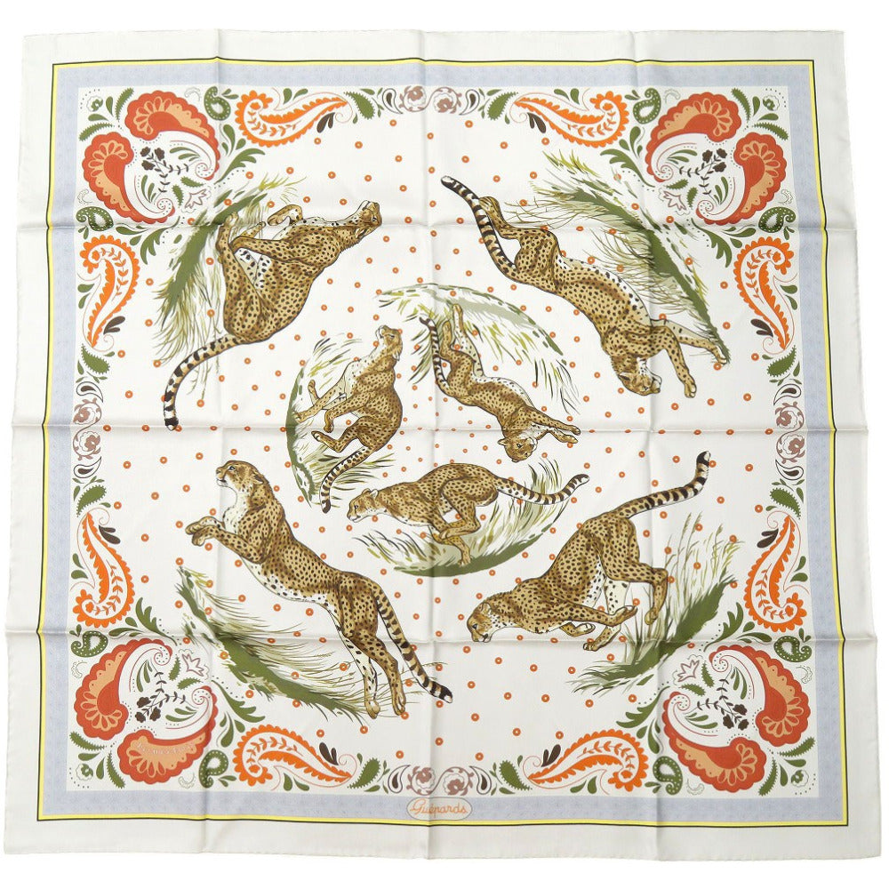 未使用品 エルメス カレ90 ダブルフェイス GUEPARDS BANDANA ツイルスカーフ チーター シルク GRIS 0555【中古】HERMES