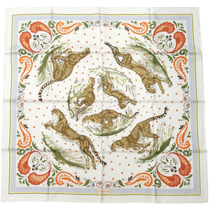 未使用品 エルメス カレ90 ダブルフェイス GUEPARDS BANDANA ツイルスカーフ チーター シルク GRIS 0555【中古】HERMES