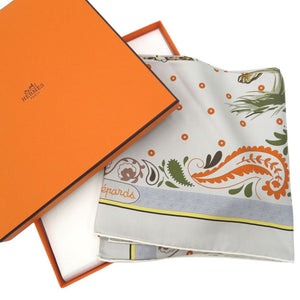 未使用品 エルメス カレ90 ダブルフェイス GUEPARDS BANDANA ツイルスカーフ チーター シルク GRIS 0555【中古】HERMES
