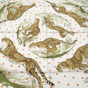 未使用品 エルメス カレ90 ダブルフェイス GUEPARDS BANDANA ツイルスカーフ チーター シルク GRIS 0555【中古】HERMES