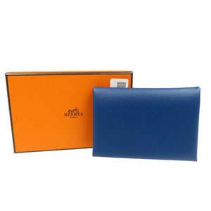 未使用 エルメス  カルヴィデュオ ヴォーマダム シルバー金具 ディープブルー 青 W刻印 コインケース 0559【中古】HERMES