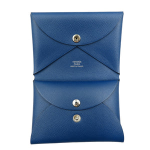 未使用 エルメス  カルヴィデュオ ヴォーマダム シルバー金具 ディープブルー 青 W刻印 コインケース 0559【中古】HERMES