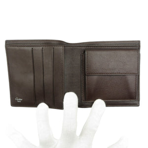 新品同様 カルティエ サントス レザー ブラウン 二つ折り財布 0571【中古】Cartier