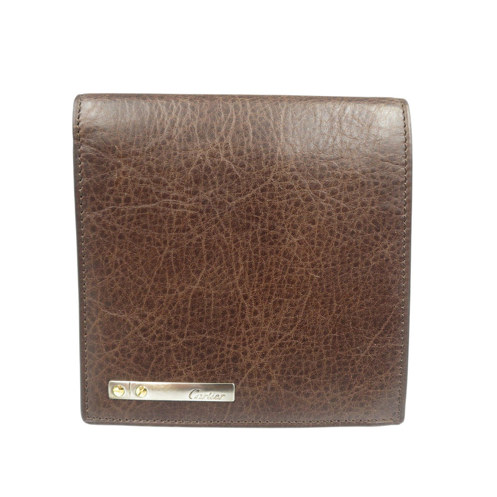 新品同様 カルティエ サントス レザー ブラウン 二つ折り財布 0571【中古】Cartier