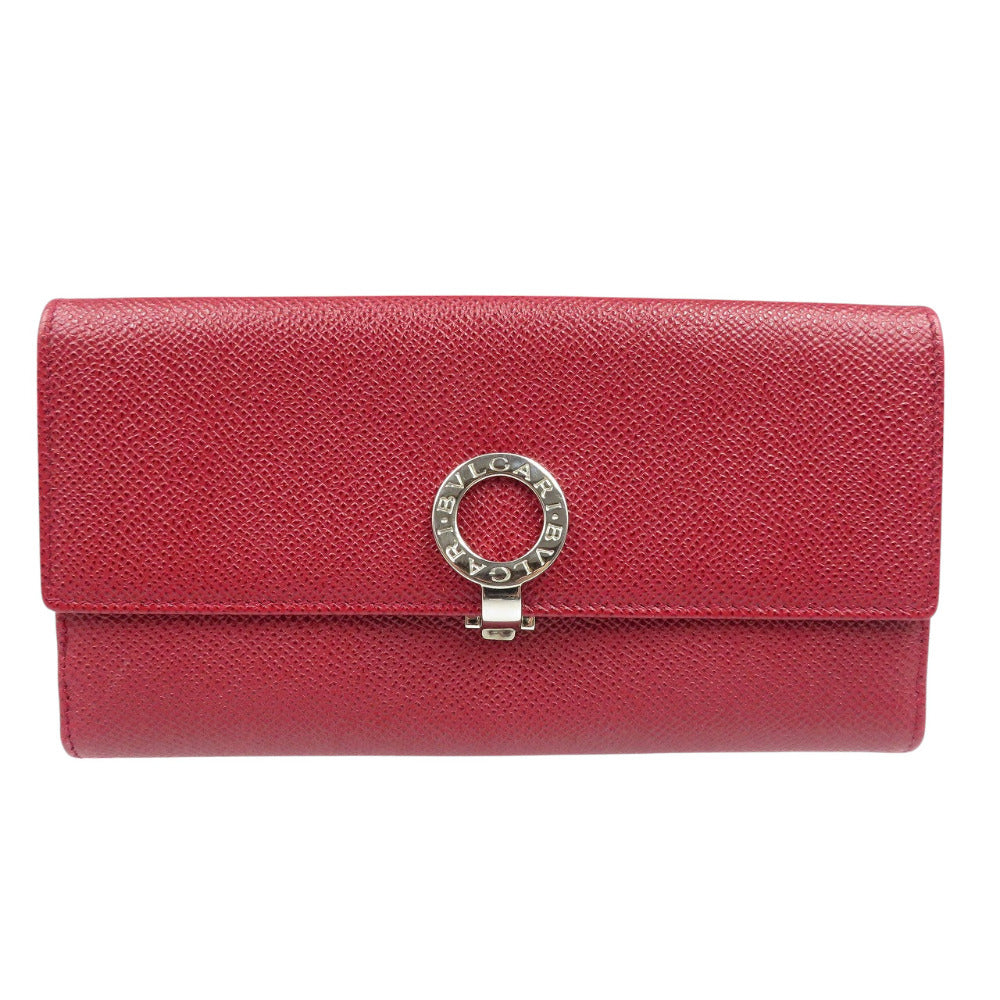 美品 ブルガリ 33744 ブルガリブルガリクリップ ラージ ウォレット Wホック レザー シルバー ルビーレッド 二つ折り 長財布 0593【中古】BVLGARI