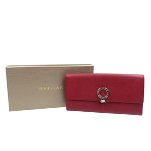 美品 ブルガリ 33744 ブルガリブルガリクリップ ラージ ウォレット Wホック レザー シルバー ルビーレッド 二つ折り 長財布 0593【中古】BVLGARI