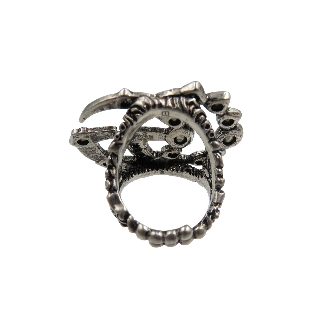 美品 グッチ マーモント GG 529050 Sサイズ ラインストーン メタル シルバー 指輪 リング 0606【中古】GUCCI