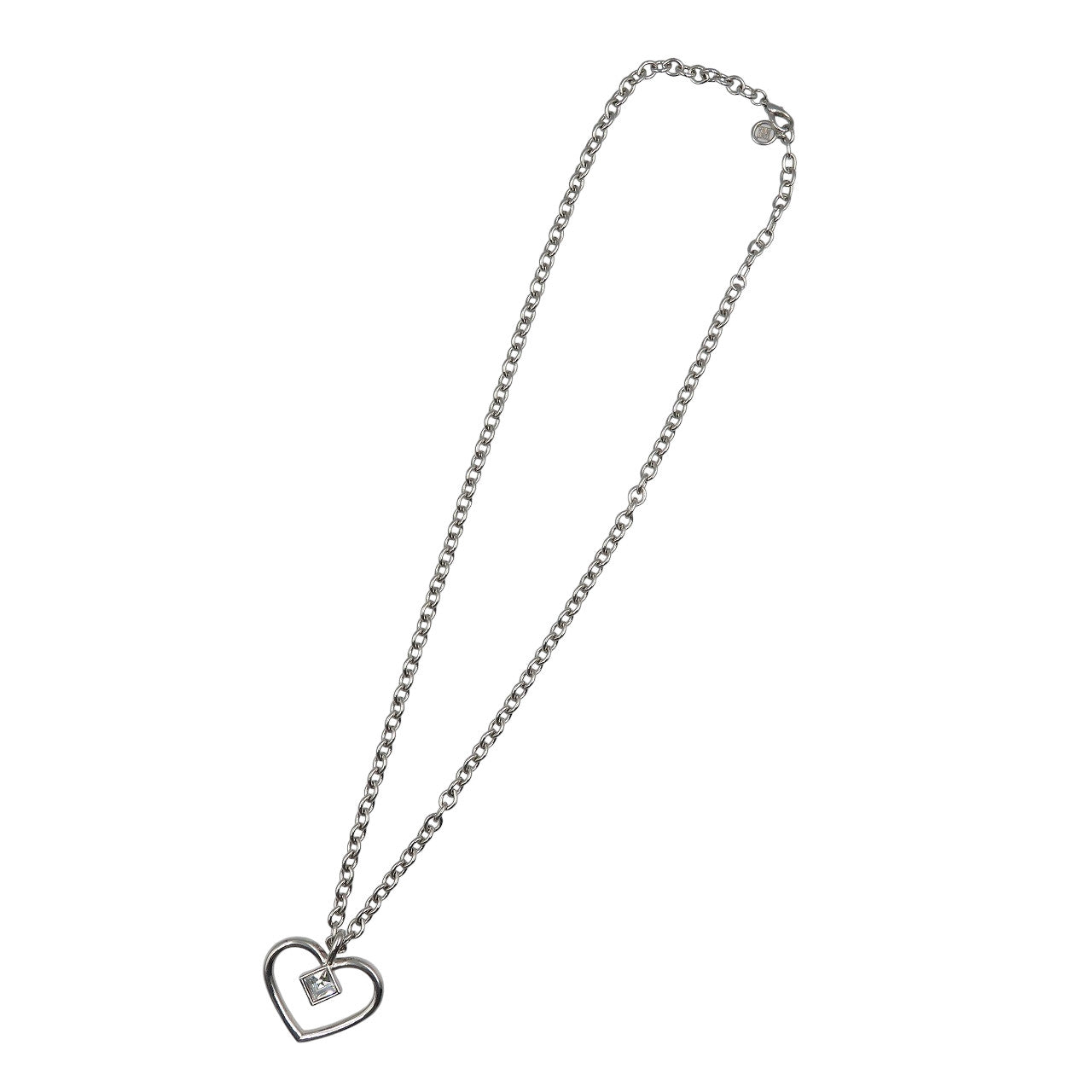 ジバンシィ ハート ロングチェーン メタル ジルコニア シルバー ネックレス 0650【中古】GIVENCHY