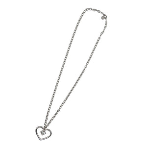 ジバンシィ ハート ロングチェーン メタル ジルコニア シルバー ネックレス 0650【中古】GIVENCHY