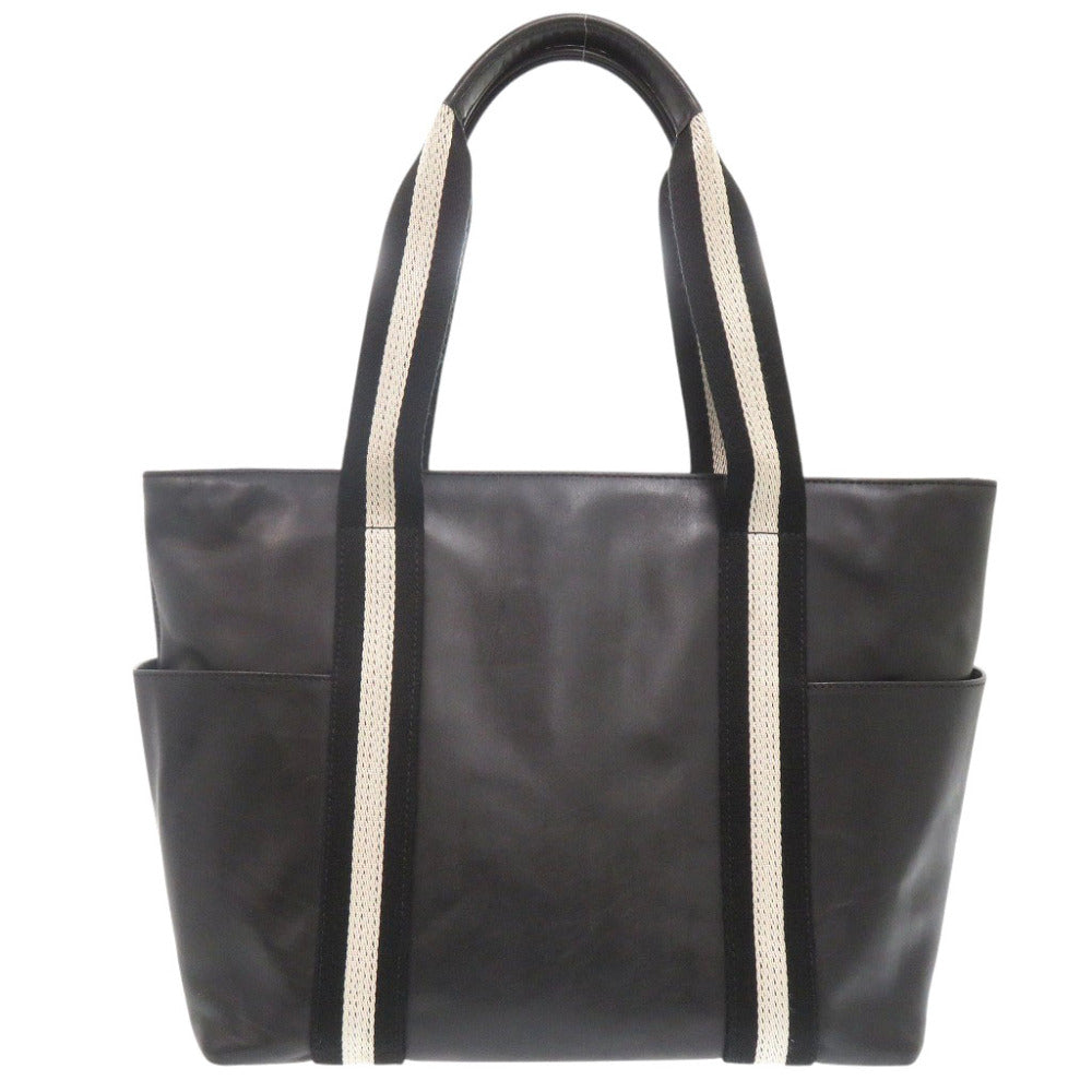 美品 バリー レザー ブラック ストライプ トートバッグ 黒 0663【中古】BALLY メンズ