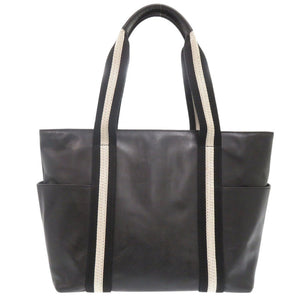 美品 バリー レザー ブラック ストライプ トートバッグ 黒 0663【中古】BALLY メンズ