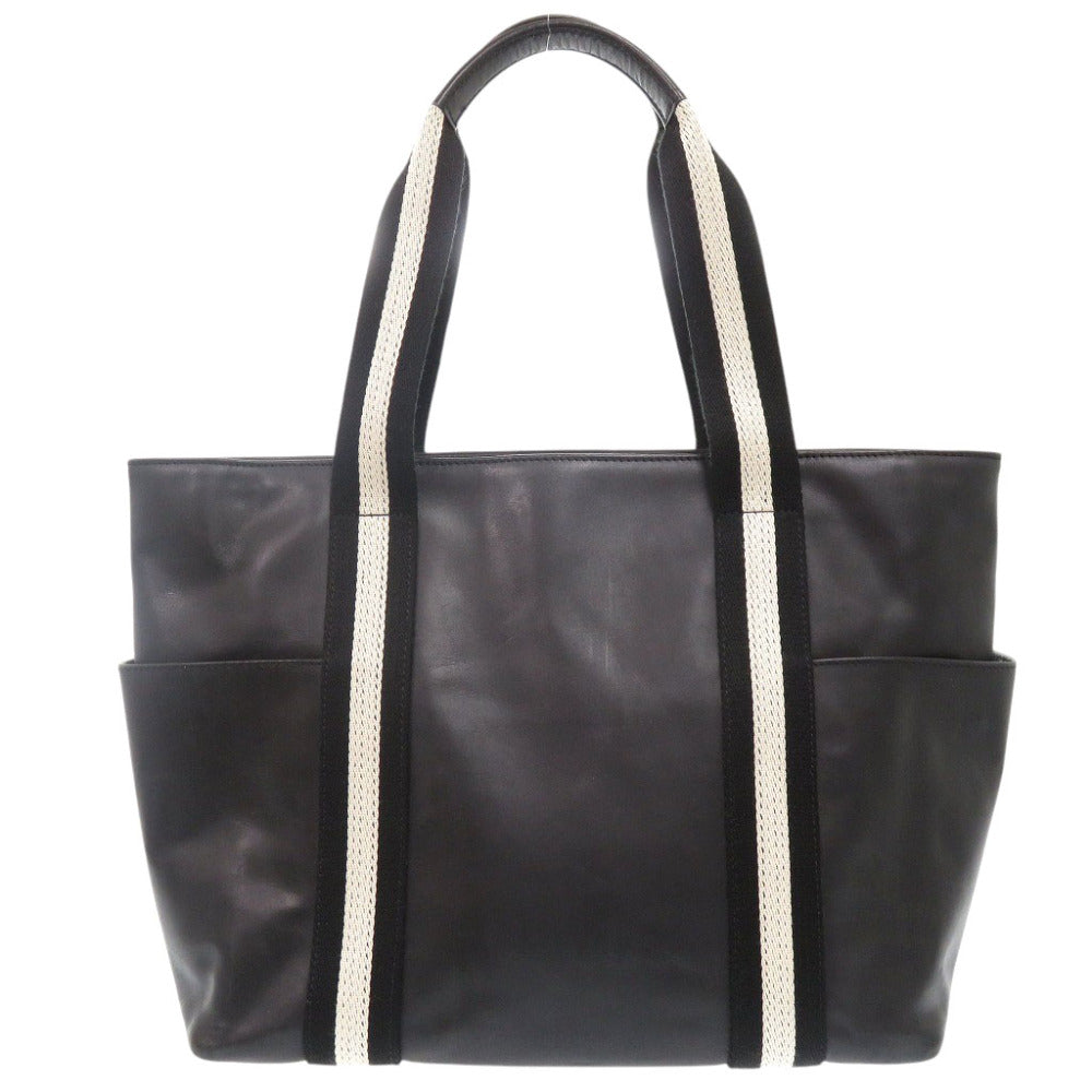 美品 バリー レザー ブラック ストライプ トートバッグ 黒 0663【中古】BALLY メンズ