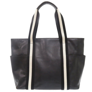 美品 バリー レザー ブラック ストライプ トートバッグ 黒 0663【中古】BALLY メンズ