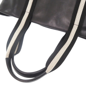 美品 バリー レザー ブラック ストライプ トートバッグ 黒 0663【中古】BALLY メンズ