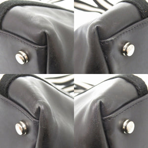 美品 バリー レザー ブラック ストライプ トートバッグ 黒 0663【中古】BALLY メンズ