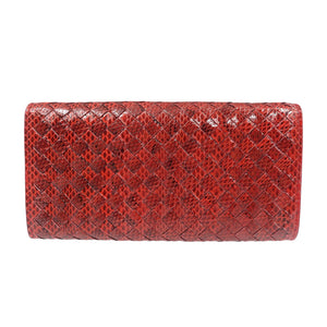 新品同様 ボッテガヴェネタ イントレチャート レザー レッド 二つ折り長財布 0665【中古】BOTTEGA VENETA