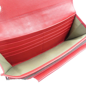 新品同様 ボッテガヴェネタ イントレチャート レザー レッド 二つ折り長財布 0665【中古】BOTTEGA VENETA