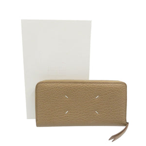 未使用 メゾンマルジェラ 4ステッチ S56UI0110 レザー シルバー金具 ベージュ ラウンドファスナー 長財布 0666【中古】Maison Margiela