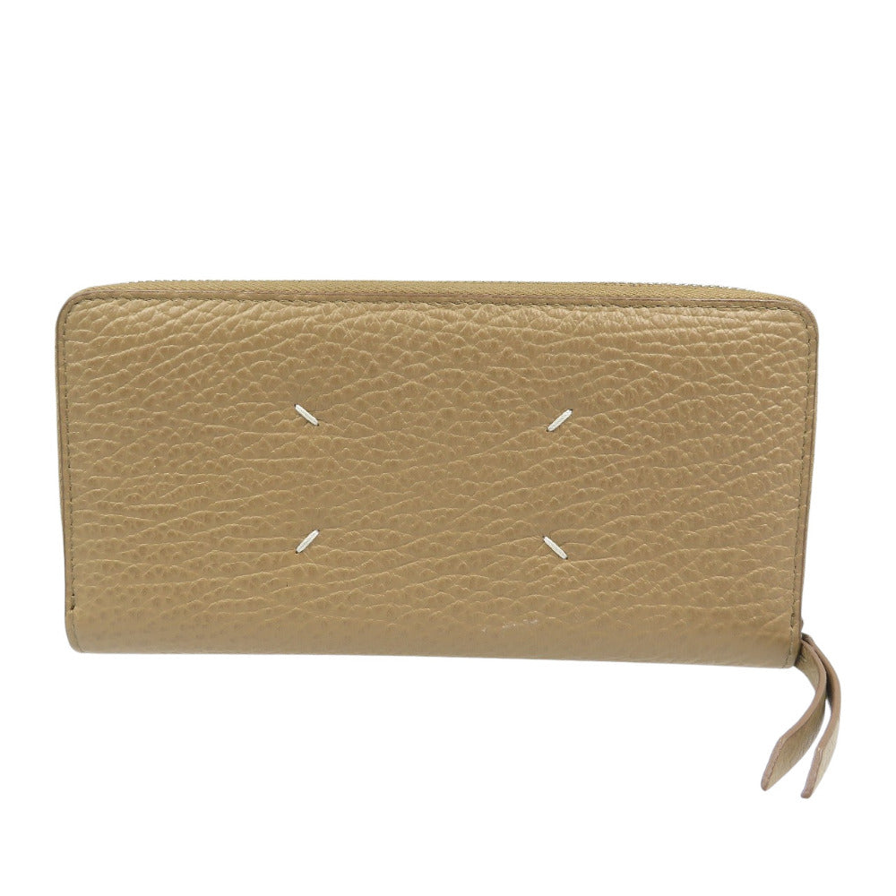 未使用 メゾンマルジェラ 4ステッチ S56UI0110 レザー シルバー金具 ベージュ ラウンドファスナー 長財布 0666【中古】Maison Margiela