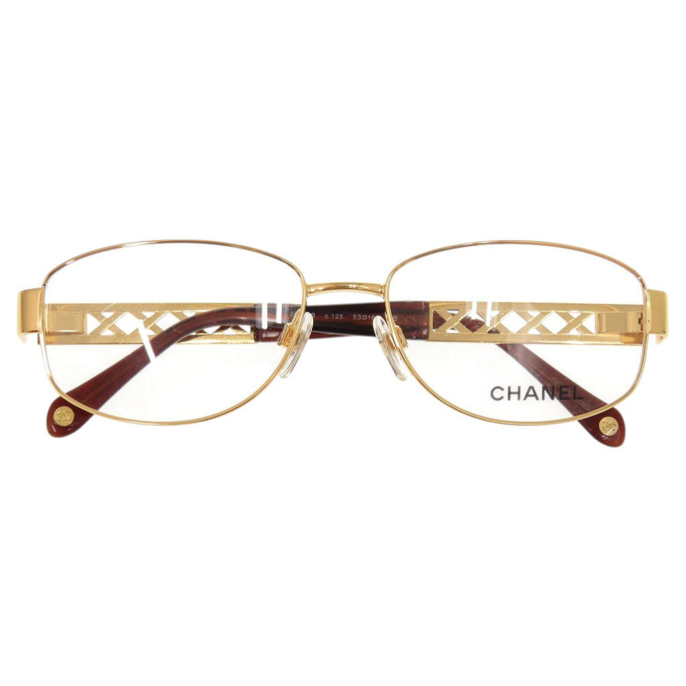 美品 シャネル メタル ラインストーン ゴールド ブラウン メガネ 0668【中古】CHANEL