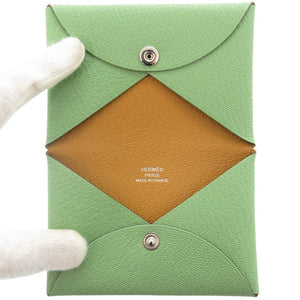 新品同様 エルメス カルヴィ シェーブル ヴェールクリケット シルバー金具 B刻印(2023年製) カードケース 緑 0698【中古】HERMES