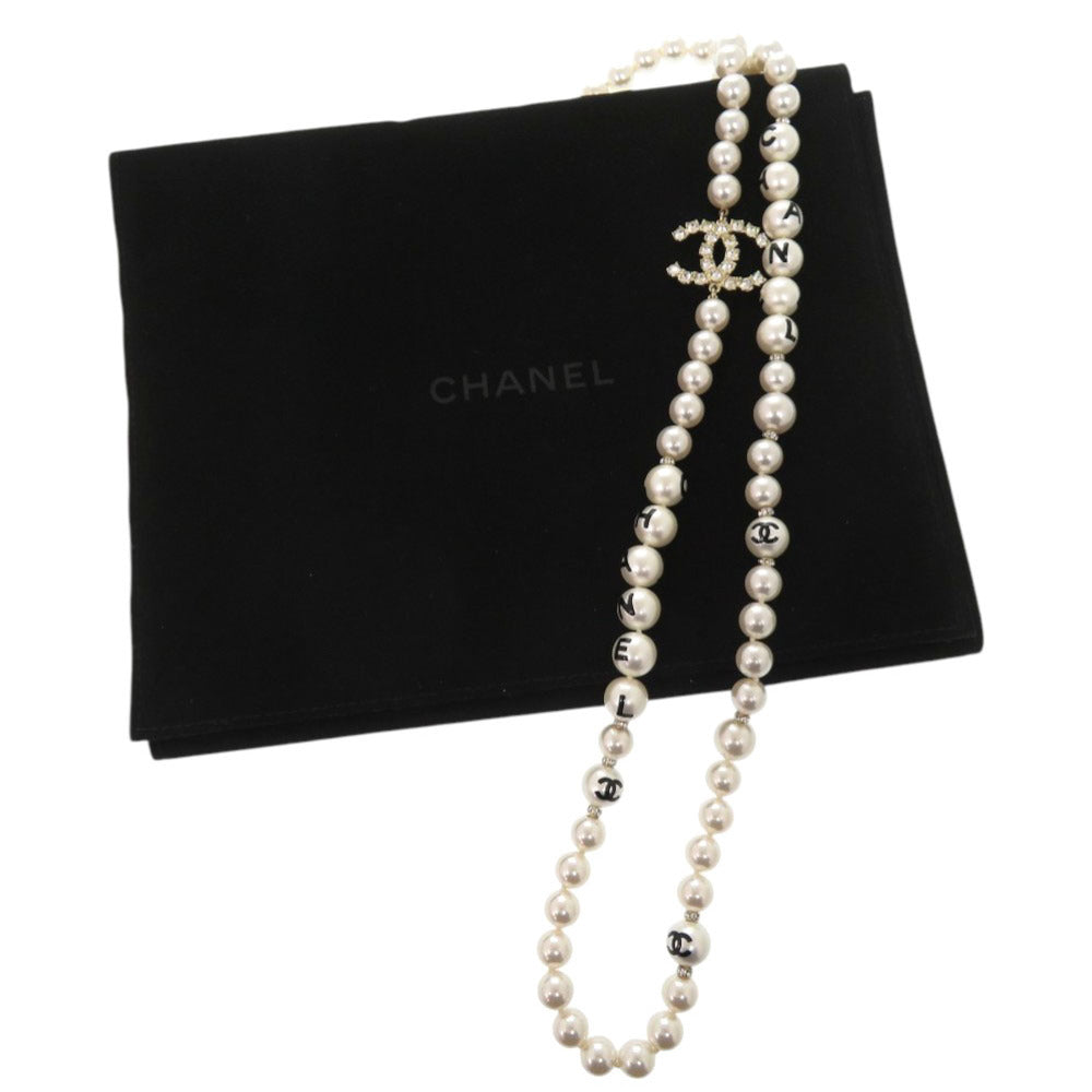 新品同様 シャネル ココマーク CHANELロゴ メタル フェイクパール ストーン ホワイト ロングネックレス 0758【中古】CHANEL