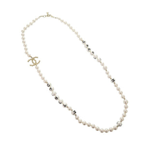 新品同様 シャネル ココマーク CHANELロゴ メタル フェイクパール ストーン ホワイト ロングネックレス 0758【中古】CHANEL