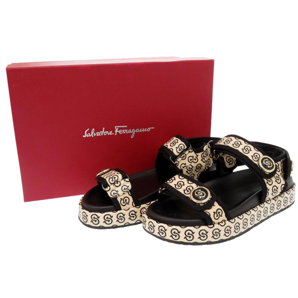 美品 サルヴァトーレフェラガモ ロゴ ガンチーニ レザー ベージュ サイズ7 サンダル 0769【中古】Salvatore Ferragamo