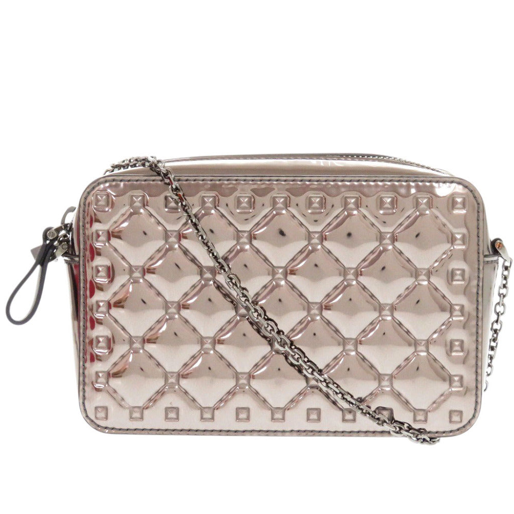 新品同様 ヴァレンティノ ガラヴァーニ ロックスタッズ スパイク エナメル ガンメタリック ショルダーバッグ 0777【中古】Valentino Garavani