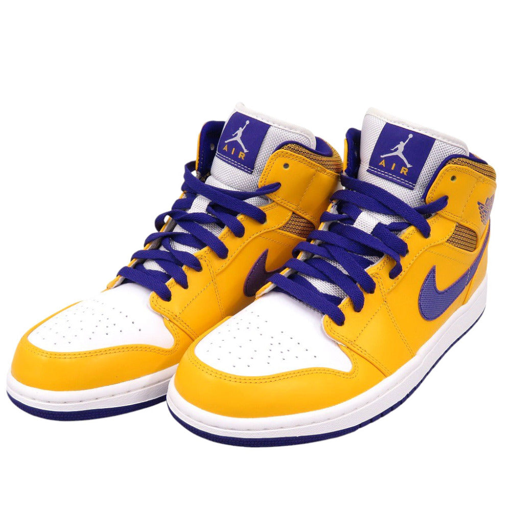 未使用品 ナイキ エアジョーダン1 ミッド レイカーズ 554724 708 レザー イエロー 28cm スニーカー 0786【中古】NIKE メンズ