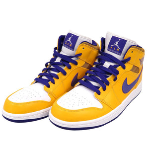 未使用品 ナイキ エアジョーダン1 ミッド レイカーズ 554724 708 レザー イエロー 28cm スニーカー 0786【中古】NIKE メンズ
