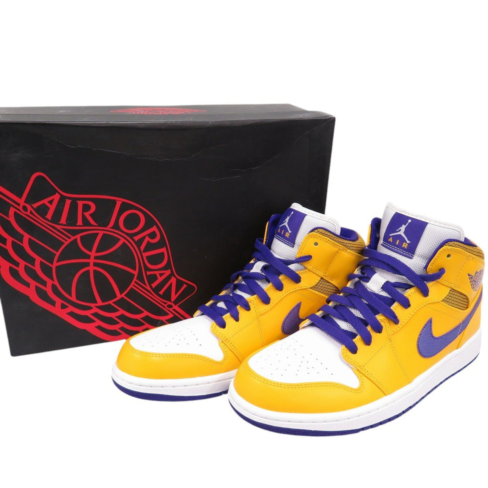 未使用品 ナイキ エアジョーダン1 ミッド レイカーズ 554724 708 レザー イエロー 28cm スニーカー 0786【中古】NIKE メンズ