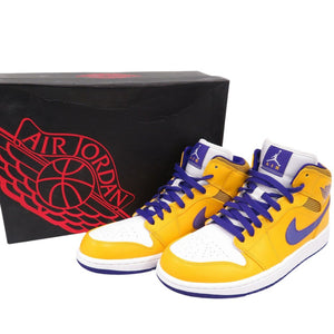 未使用品 ナイキ エアジョーダン1 ミッド レイカーズ 554724 708 レザー イエロー 28cm スニーカー 0786【中古】NIKE メンズ