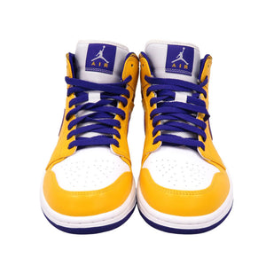 未使用品 ナイキ エアジョーダン1 ミッド レイカーズ 554724 708 レザー イエロー 28cm スニーカー 0786【中古】NIKE メンズ
