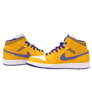 未使用品 ナイキ エアジョーダン1 ミッド レイカーズ 554724 708 レザー イエロー 28cm スニーカー 0786【中古】NIKE メンズ