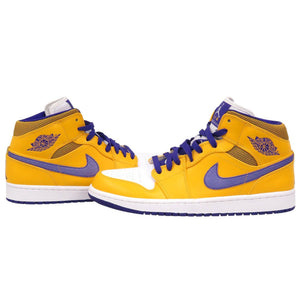 未使用品 ナイキ エアジョーダン1 ミッド レイカーズ 554724 708 レザー イエロー 28cm スニーカー 0786【中古】NIKE メンズ