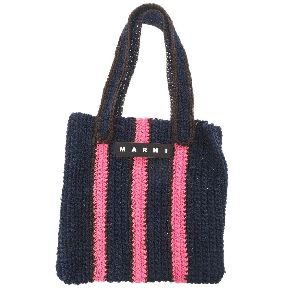 新品同様 マルニ フィケクロシェ SHMH0014A1 パナマ ピンク ネイビー トートバッグ 0792【中古】MARNI