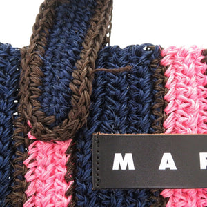 新品同様 マルニ フィケクロシェ SHMH0014A1 パナマ ピンク ネイビー トートバッグ 0792【中古】MARNI