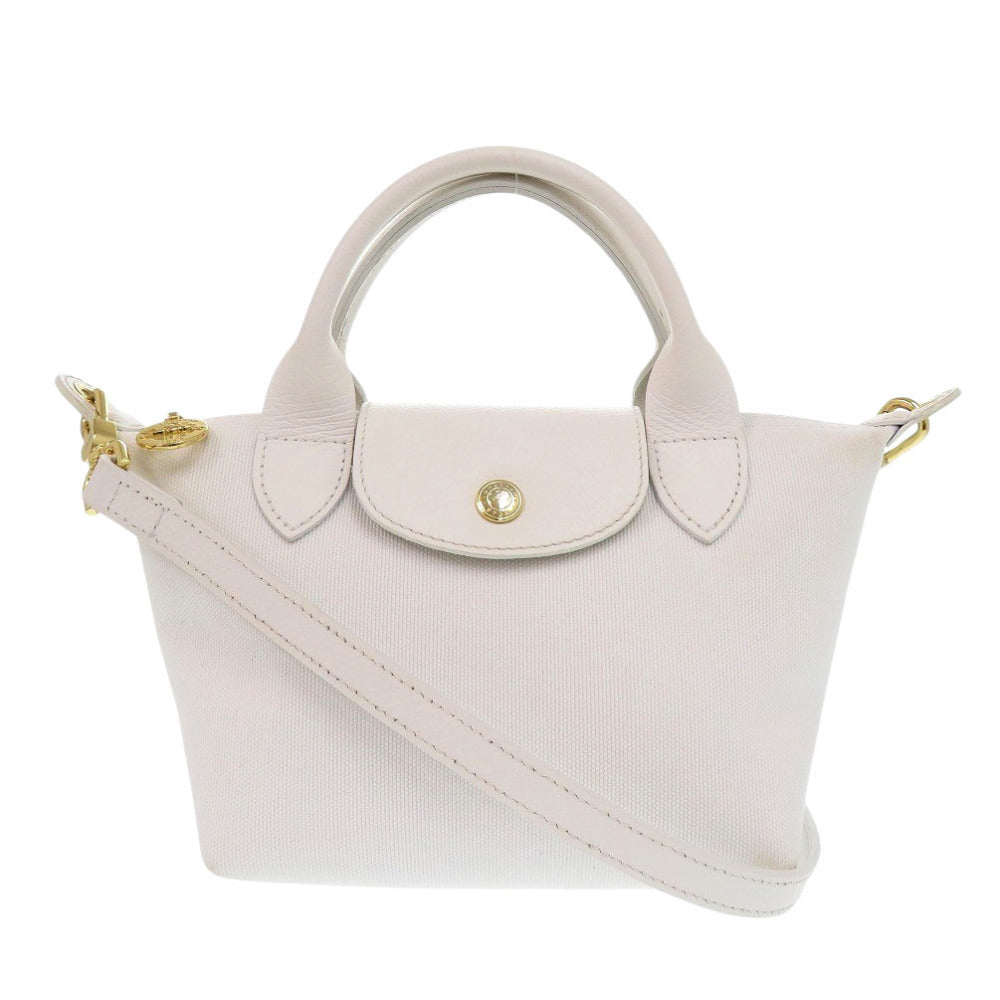 ロンシャン ル プリアージュ ナイロンキャンバス ホワイト 2wayハンドバッグ 白 0807【中古】Longchamp