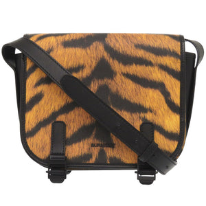 美品 バーバリー レオパード レザー ブラック/オレンジ ショルダーバッグ 黒 0843【中古】BURBERRY