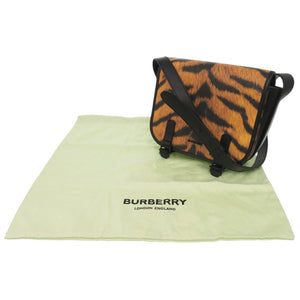美品 バーバリー レオパード レザー ブラック/オレンジ ショルダーバッグ 黒 0843【中古】BURBERRY